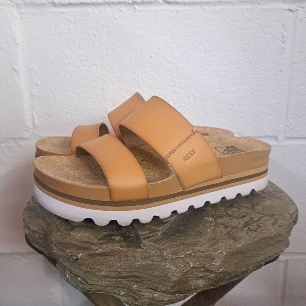 Reef Vista Hi Slip-on Sandals Natural Brown Platform Cushion Women's Size 6